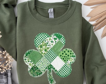 Faux Patchwork Shamrock Sweatshirt: Cozy Saint Patricks Day Sweater