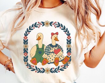 Comfort Colors® Vintage Goose Shirt: Retro Duck Couple, Cottagecore Tee