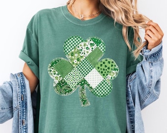 Comfort Colors Shamrock Shirt: Vintage Faux Patchwork St. Patrick's Day Tee