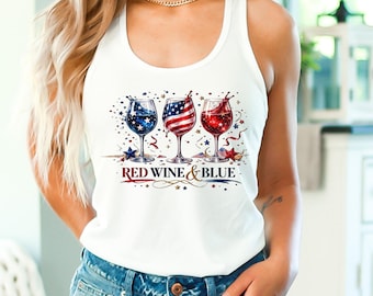 Red Wine Blue Tank Top, 4th July Wine Lover Shirt