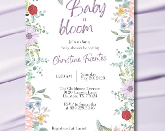 Baby In Bloom Invite, Editable Wildflower Baby Shower Template, Floral Spring Baby Shower Invitation, Instant Download