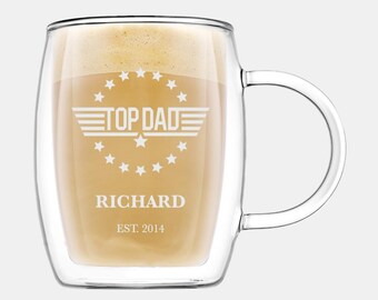 Personalized Top Dad JoyJolt Aroma Double Wall Insulated Glass, 13.5oz