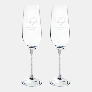 Personalized Love Heart Silver Celebration Champagne Flute Pair