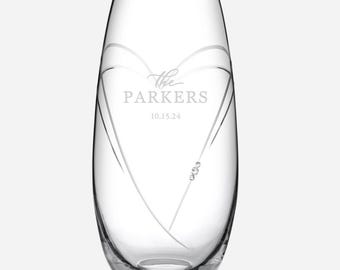 Personalized Couple Diamante Hearts Barrel Vase