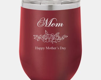 Personalized Mom Polar Camel Vacuum Maroon Insulated Stemless Wine Tumbler with Lid, 12oz