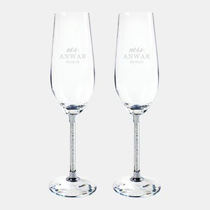 Personalized Mr. & Mrs. Silver Celebration Champagne Flute Pair