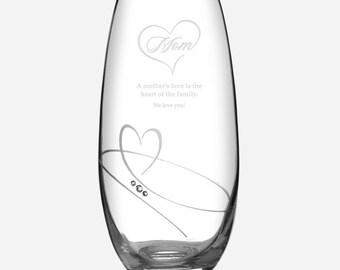 Personalized Mom Heart Diamante Romance Barrel Vase