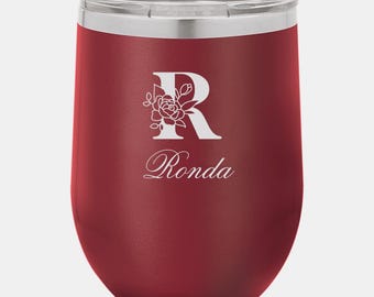 Personalized Monogrammed Polar Camel Vacuum Maroon Insulated Stemless Wine Tumbler with Lid, 12oz