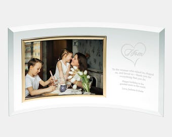 Personalized Mom Heart Jade Curved Horizontal Gold Photo Frame