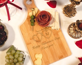 Personalized Heart Locket Bamboo Paddle Shape Cutting Board