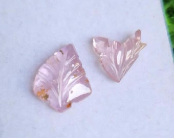 Hellrosa Turmalin geschnitztes Paar, handgeschnitztes Schmetterlingsblatt-Edelsteine, natürliches loses Pastell-Turmalin-Paar für zierlichen botanischen Schmuck