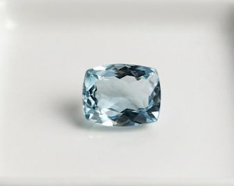 Natural Cushion Aquamarine Gemstone, AAA Quality Faceted Loose Stone, Genuine Blue Aquamarine.
