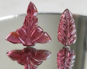 Pink Turmalin geschnitztes Blatt und Flügel Paar, Handgeschnitztes Fancy Cut Pink Edelsteine, Natürliches Loses Turmalin Set für individuelle Statement Schmuck