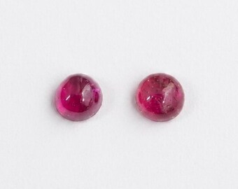 Round Pink Tourmaline Pair, Polished Cabochons, Loose Gemstones for Jewelry Making, Calibrated Setting Stones