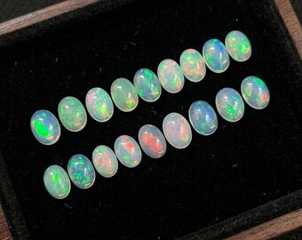 Natural Ethiopian Opal Cabochon, AAA Grade Multi Fire Opal Oval, Calibrated Sizes 3x5mm to 8x10mm for Jewelry Making, Bulk Wholesale Opal