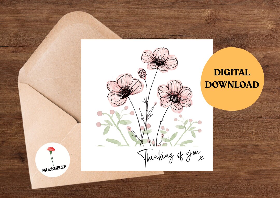 Thinking of You Floral Card - Printable Greeting Card - Etsy
