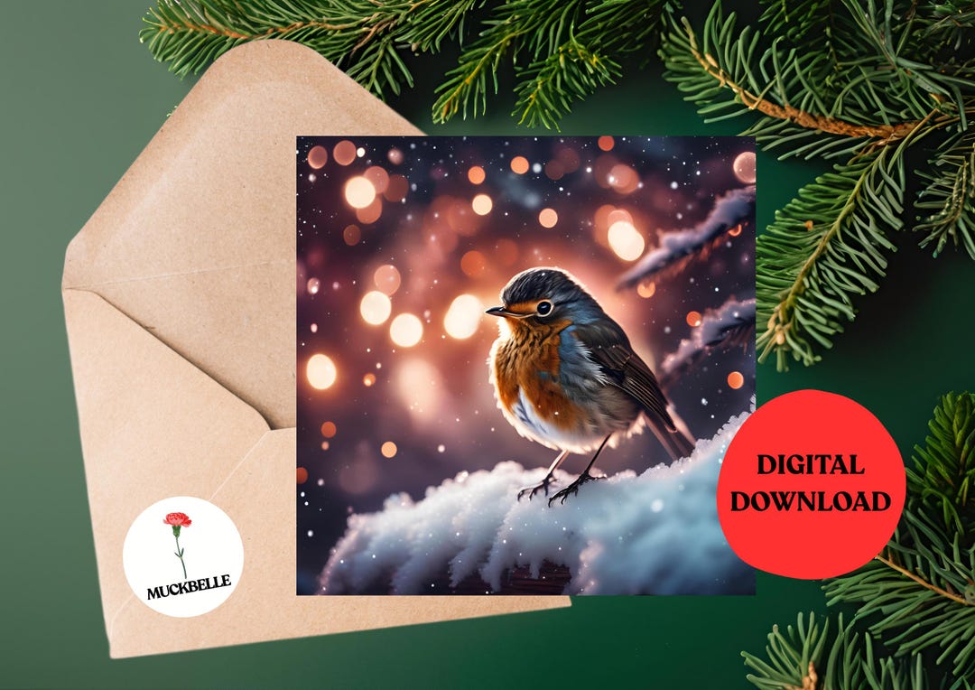 Printable Robin Christmas Card | Festive Winter Bird Design (digital ...