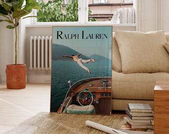 Elegant Boat Poster, Vintage Style Fashion Print, Retro-Inspired Wall Art, Stylish Yacht Illustration, Digital Luxury Poster, Polo Decor
