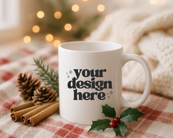 Christmas Mug Mockup 11 oz Ceramic Mug Mockup White Coffee Mug Christmas Winter Holiday Xmas Mockups Mug Mockup 15 oz Mug Mockup POD jpeg
