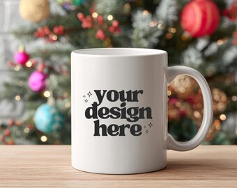 Christmas Mug Mockup 11 oz Ceramic Mug Mockup White Coffee Mug Christmas Winter Holiday Xmas Mockups Christmas Tree 15 oz Mug POD Digital