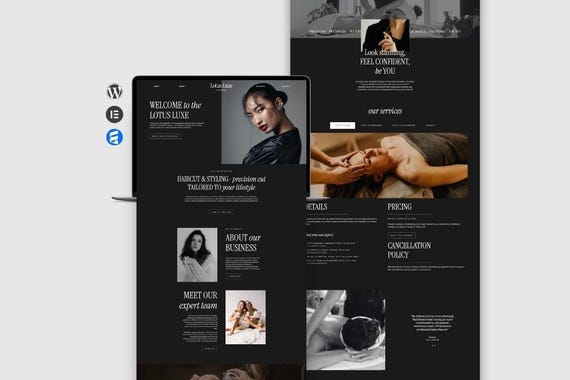 LotusLuxe- Dark Theme WordPress Website Template: Salon, Spa, Beauty