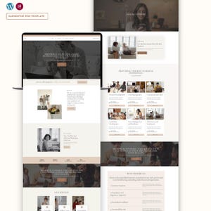 Peut inclure: Un modèle de conception de site web avec une palette de couleurs neutres. La conception comprend des sections pour les cours en ligne, le coaching d'affaires et les offres de services. Le texte comprend "Empower Your Success, Online Business Coaching for Achieving Your Goals."