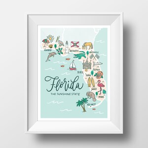 Florida Sunshine State Carte Lettrage Illustration Mur d’impression - 11x14