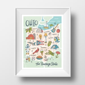 Ohio State Map Lettering Illustration Wall Art Print - 11x14