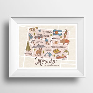 Colorado State Map Lettering Illustration Wall Art Print - 11x14