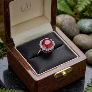 Timeless Real Ruby Halo Statement Ring in Sterling Silver