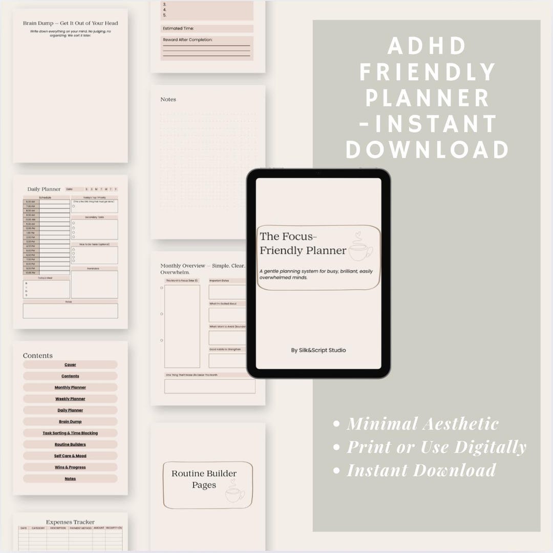 ADHD Friendly Planner | Neurodivergent Digital Journal | Minimal Focus ...