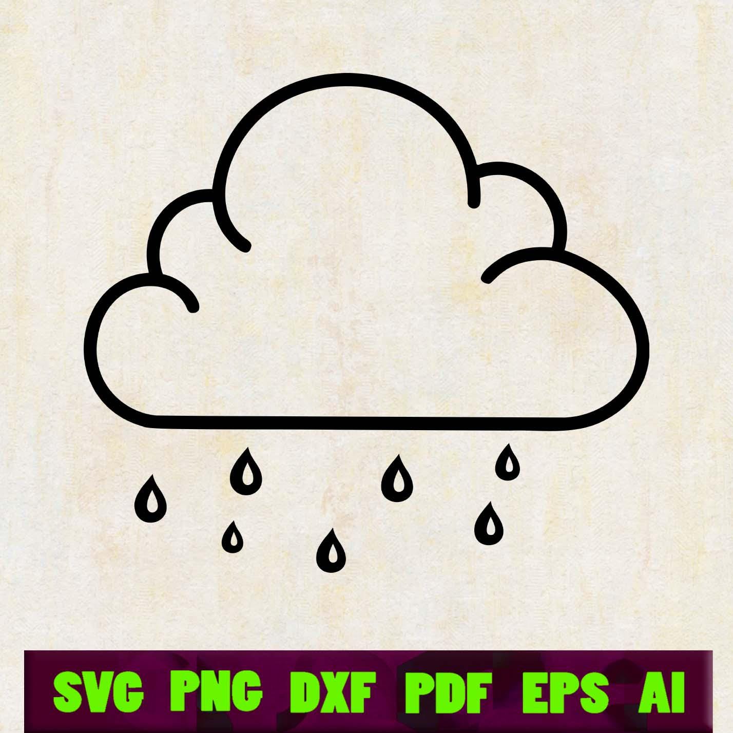 Rainy Cloud SVG DXF Png Craft File | Simple Cloud Vector Bold Outline ...