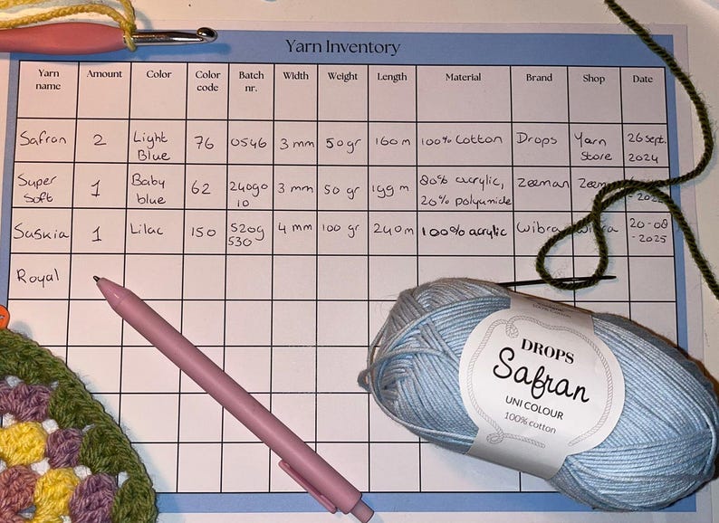 Yarn Inventory Yarn Inventory - Printable PDF - Organizer - Etsy