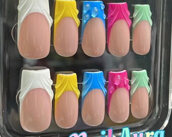 Kawaii 3D Press On Nails | Korean Colorful Handmade Nail Set