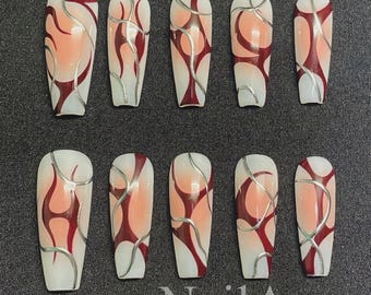 Y2K Red Chrome Press On Nails – Silver Flame Nailbox