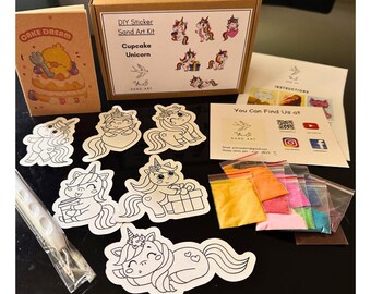 Cupcake Unicornio - Kit de pegatinas de arte con arena para manualidades / Regalo para manualidades