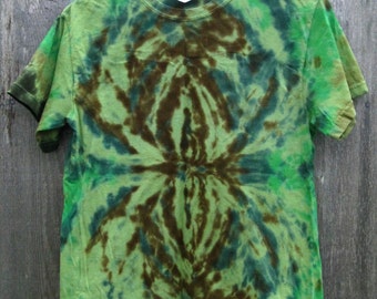 Tie dye shirt - mens small spider green brown
