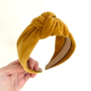 Handmade Mustard Gold Velvet Luxury Hairband Headband - knotted turban wide fabric alice band hair