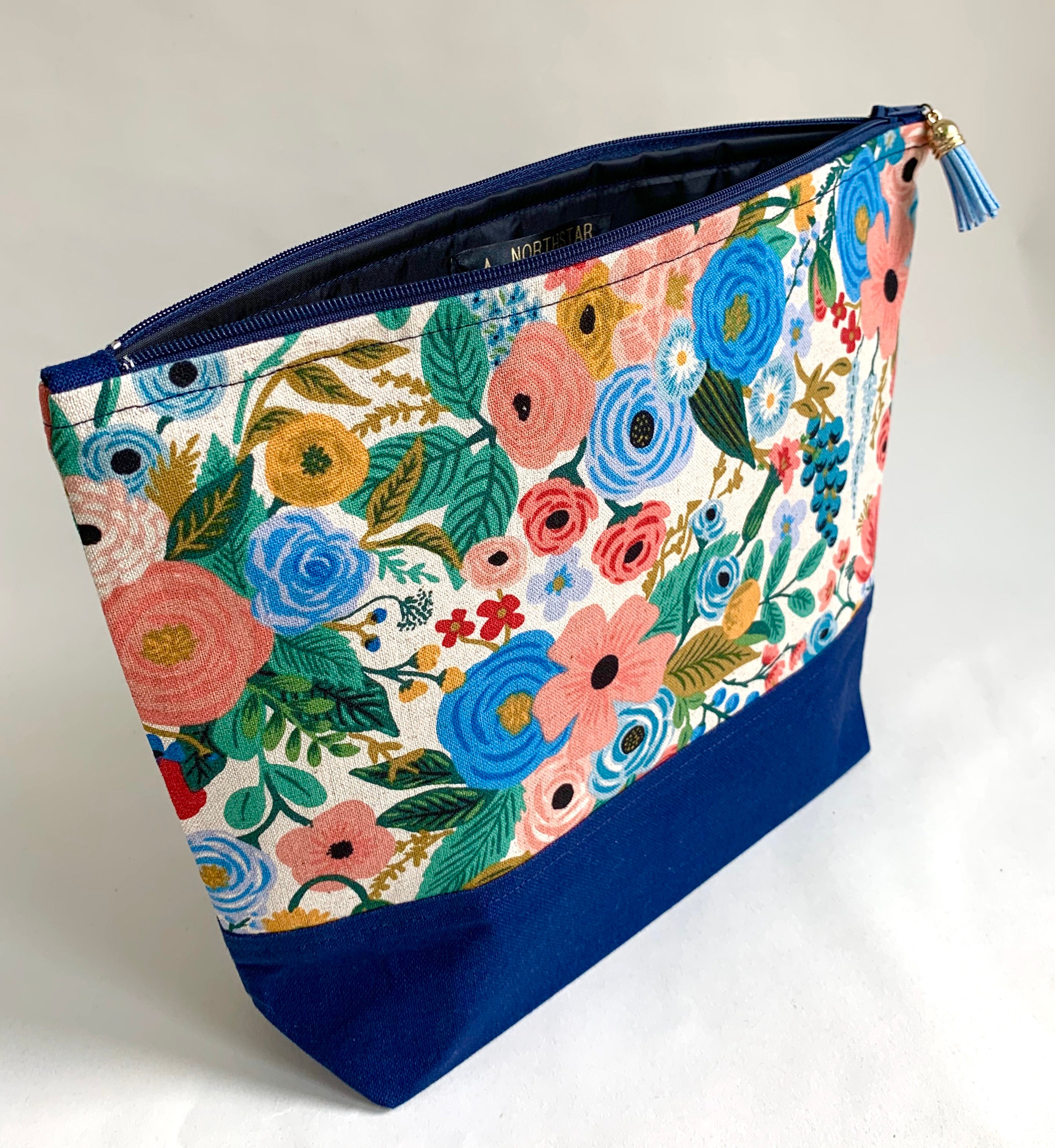 Handmade Large Navy Pink Floral Rifle Paper Co Print Make up Cosmetic  Toiletries Wash Bag Travel Zipper Pouch Makeup Gift Washbag 