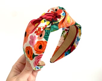 Handmade knot top Rifle Paper Co Garden Party floral print hairband headband - knotted turban wide fabric alice band hair - Special Edition