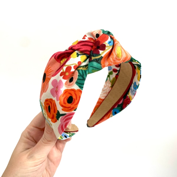 Handmade knot top Rifle Paper Co Garden Party floral print hairband headband - knotted turban wide fabric alice band hair - Special Edition