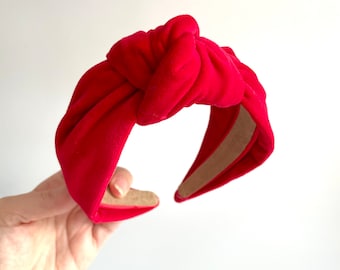 Handmade Red Velvet Luxury Hairband Headband - knotted turban wide fabric alice band hair Christmas festive holidays