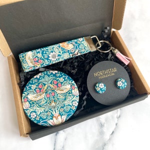 Liberty of London Luxury Letterbox Gift Boxes - 13 fabrics available- choose 2 or 3 items - compact mirror, earrings, keyfob