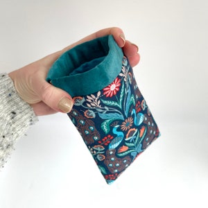 Handmade luxury velvet peacock bird floral print glasses case sunglasses pouch flex frame padded teal turquoise metallic copper fabric image 3