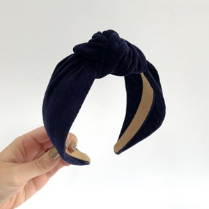 Handmade Navy Velvet Luxury Hairband Headband - knotted turban wide fabric alice band hair midnight blue