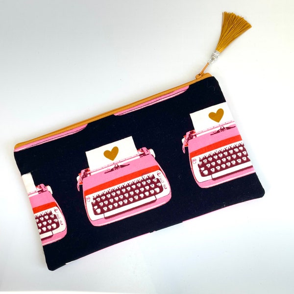 Retro Typewriter Multi-Use Pouch - black mustard cosmetics pencil case travel bag organiser