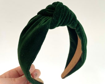 Handmade Deep Forest Green Velvet Luxury Hairband Headband - knotted turban wide fabric alice band hair Christmas