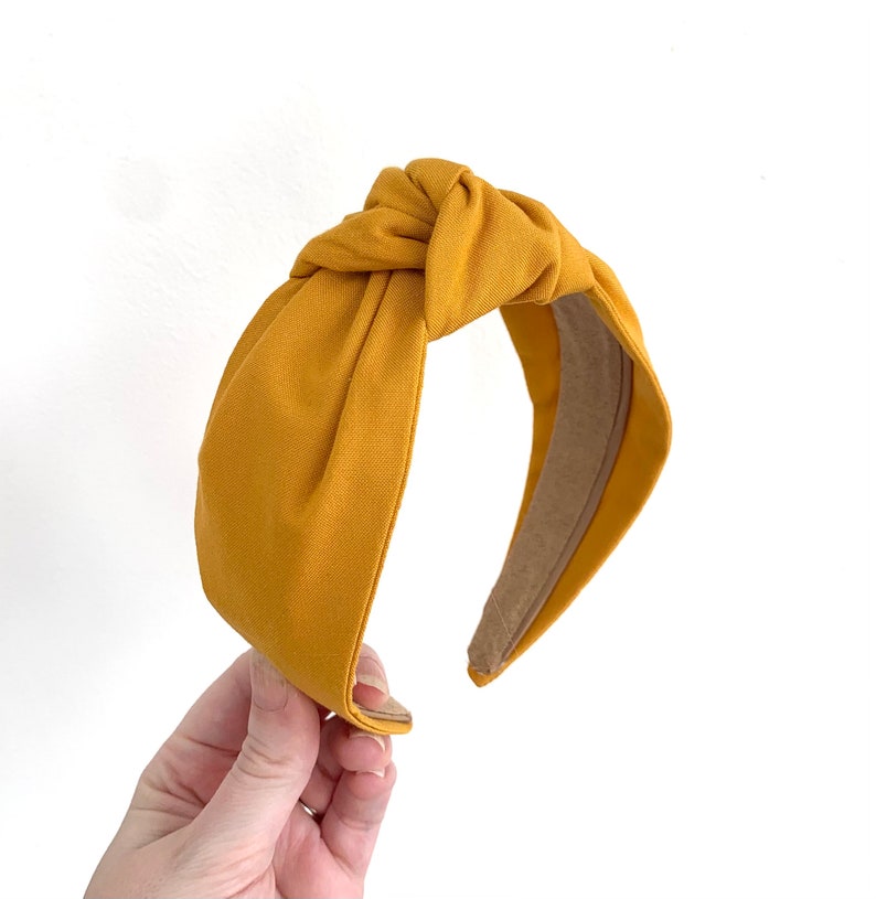 Handmade knot top mustard yellow hairband headband knotted image 0