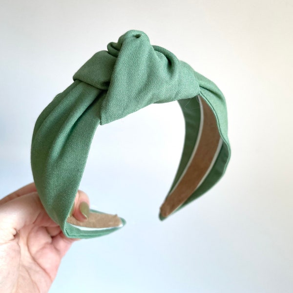 Handmade knot top knot teal dusty green hairband headband - knotted turban wide fabric alice band hair plain