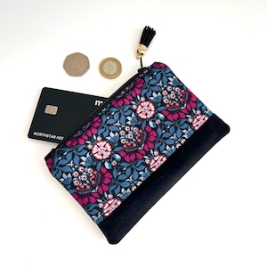 Handmade Black Velvet Liberty of London Persephone Purple Coin Purse Multi Floral Zip Pouch